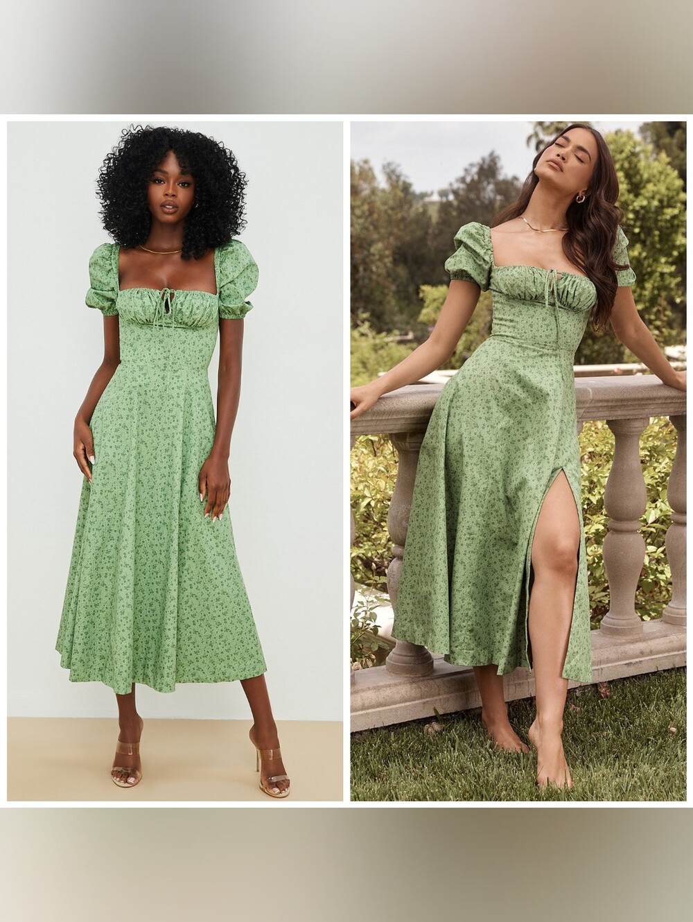 House Of CB Tallulah Green Tonal Floral Puff Short Sleeve Midi Dress XS Corset